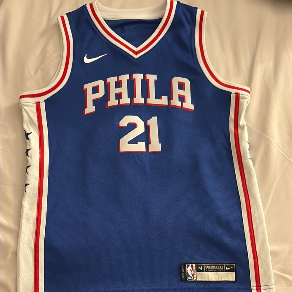 Nike Blue and White Basketball Jersey